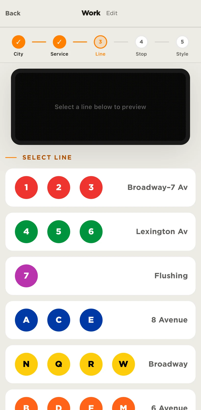 Picking your subway line in the CommuteLive app