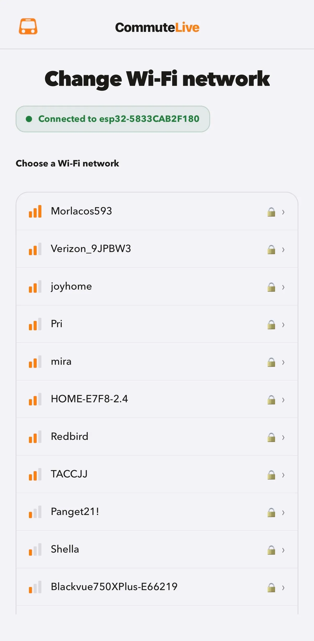 Choosing your home Wi-Fi network in the CommuteLive app
