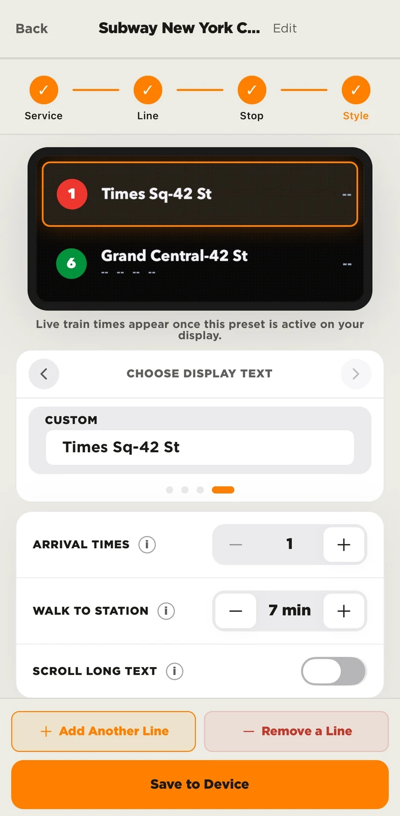 Customizing the board layout, arrival count, and walk time in the CommuteLive app