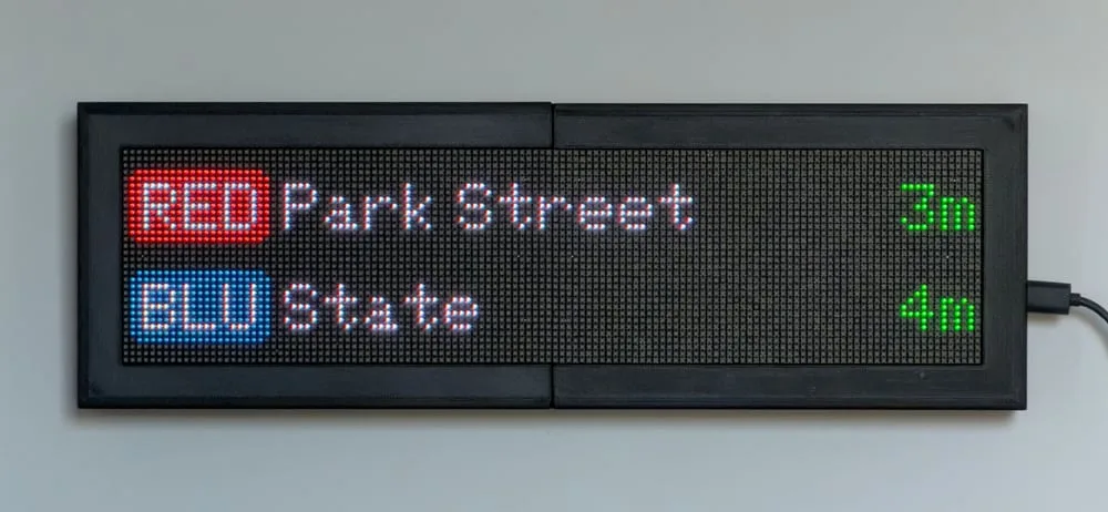 Real-time Boston Subway arrivals on a CommuteLive LED display