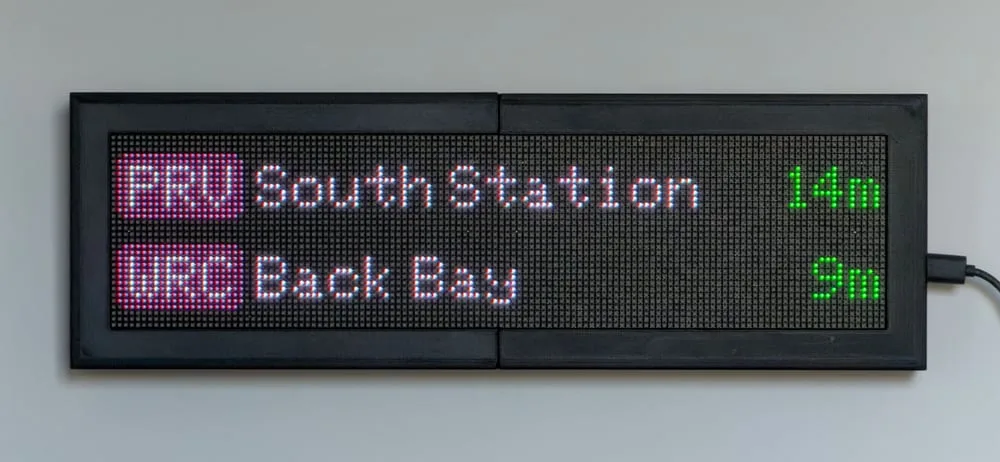 Real-time Boston Commuter Rail arrivals on a CommuteLive LED display