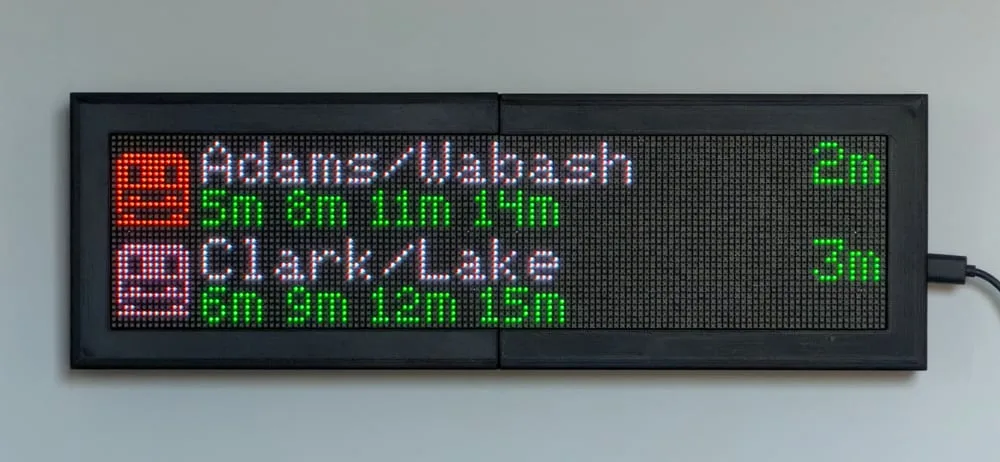 Real-time Chicago The L arrivals on a CommuteLive LED display