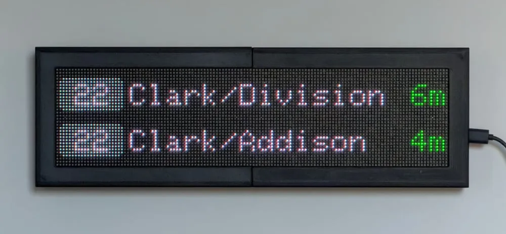 Real-time Chicago Bus arrivals on a CommuteLive LED display