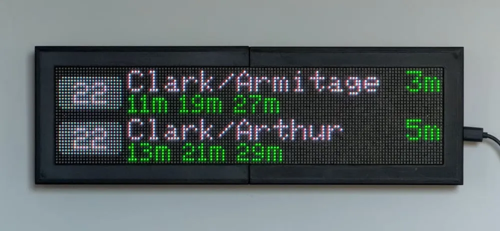 Real-time Chicago Bus arrivals on a CommuteLive LED display