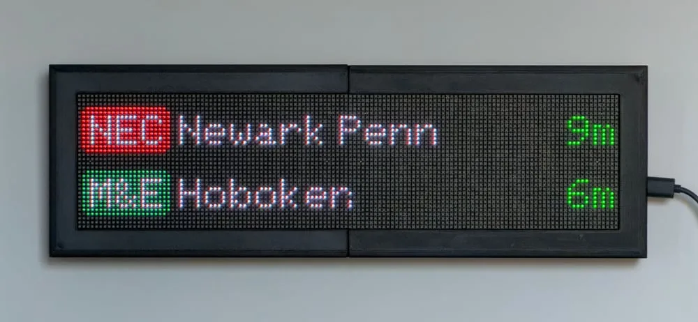 Real-time New Jersey Rail arrivals on a CommuteLive LED display