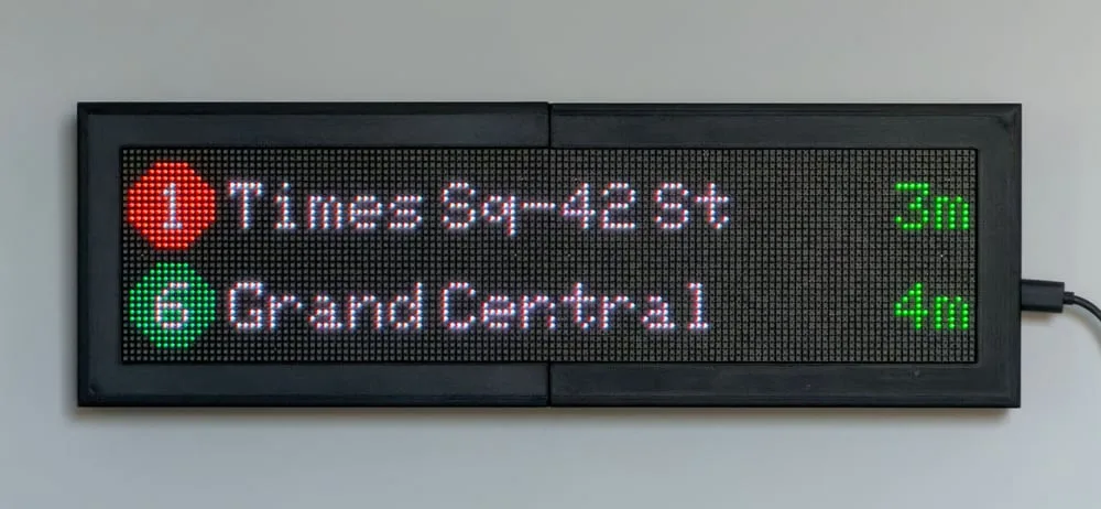 Real-time New York Subway arrivals on a CommuteLive LED display