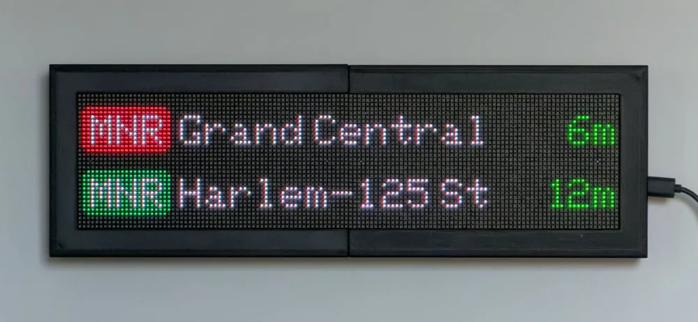 Real-time New York Metro-North arrivals on a CommuteLive LED display