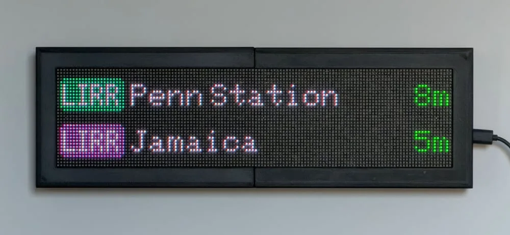 Real-time New York Long Island Rail Road arrivals on a CommuteLive LED display