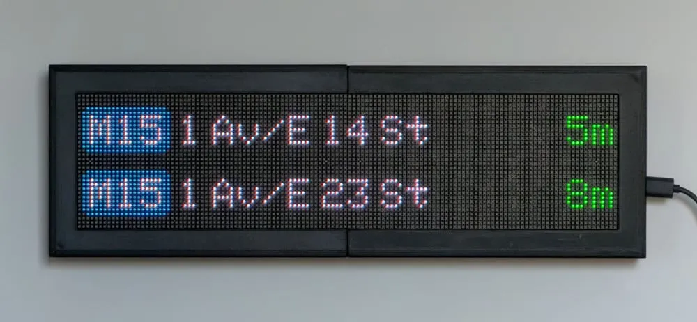 Real-time New York Bus arrivals on a CommuteLive LED display