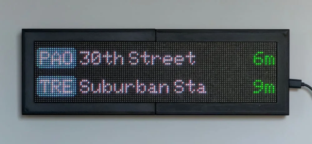 Real-time Philadelphia Regional Rail arrivals on a CommuteLive LED display