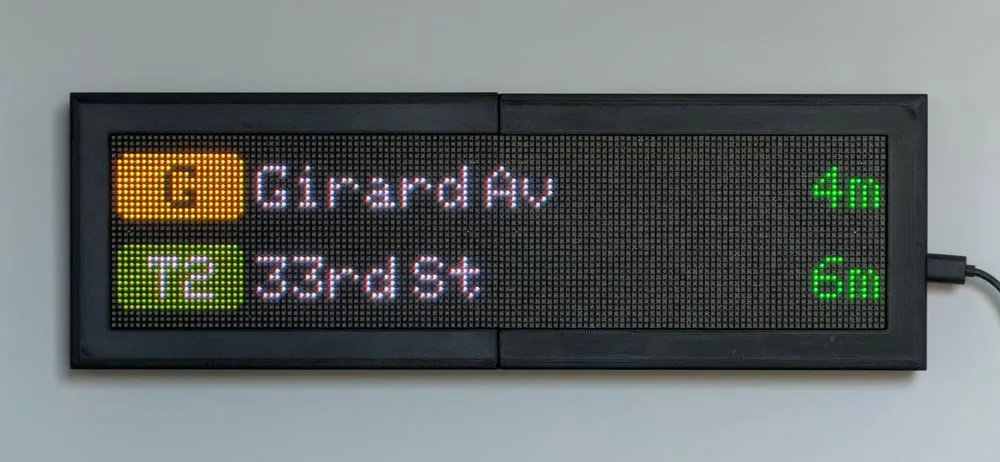 Real-time Philadelphia Trolley arrivals on a CommuteLive LED display