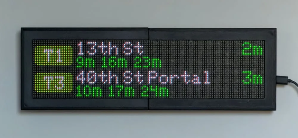 Real-time Philadelphia Trolley arrivals on a CommuteLive LED display