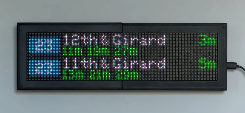 Real-time Philadelphia Bus arrivals on a CommuteLive LED display
